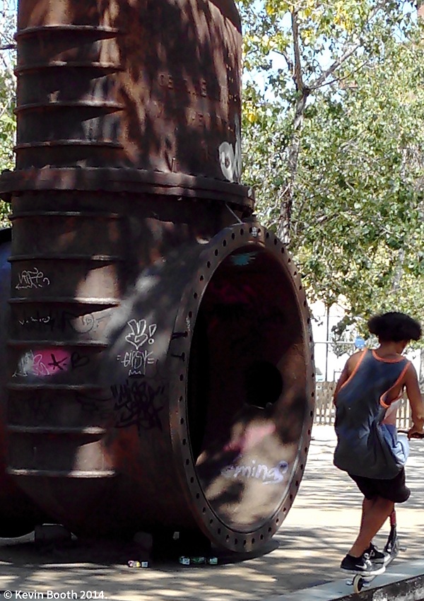 The heavy machinery parts and chimneys are what remain of the Barcelona Traction, Light and Power Company Ltd. Yes, the name was in English
